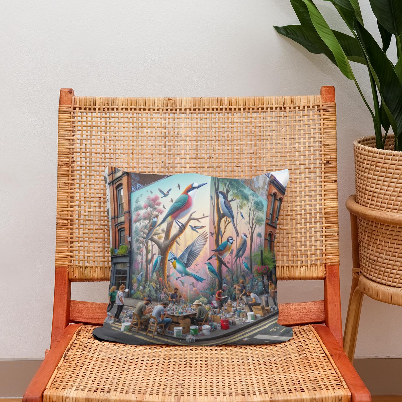 Urban Nature Mural Cotton Cushion