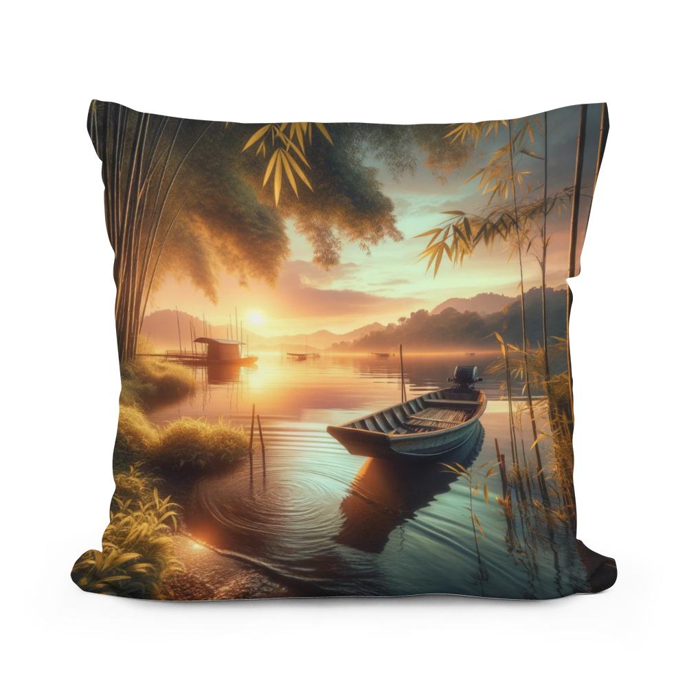 Lakeside Sunset Serenity Cotton Cushion