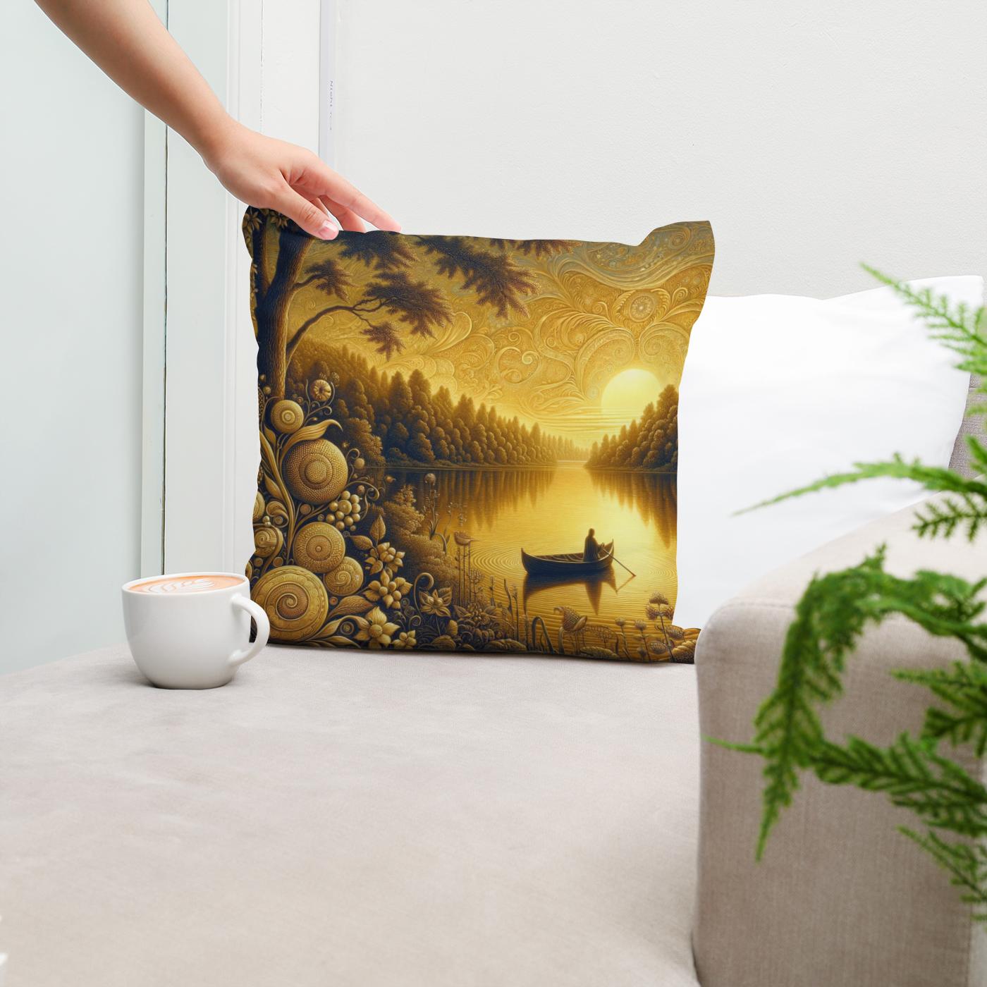 Twilight Serenity Lakeside Cotton Cushion