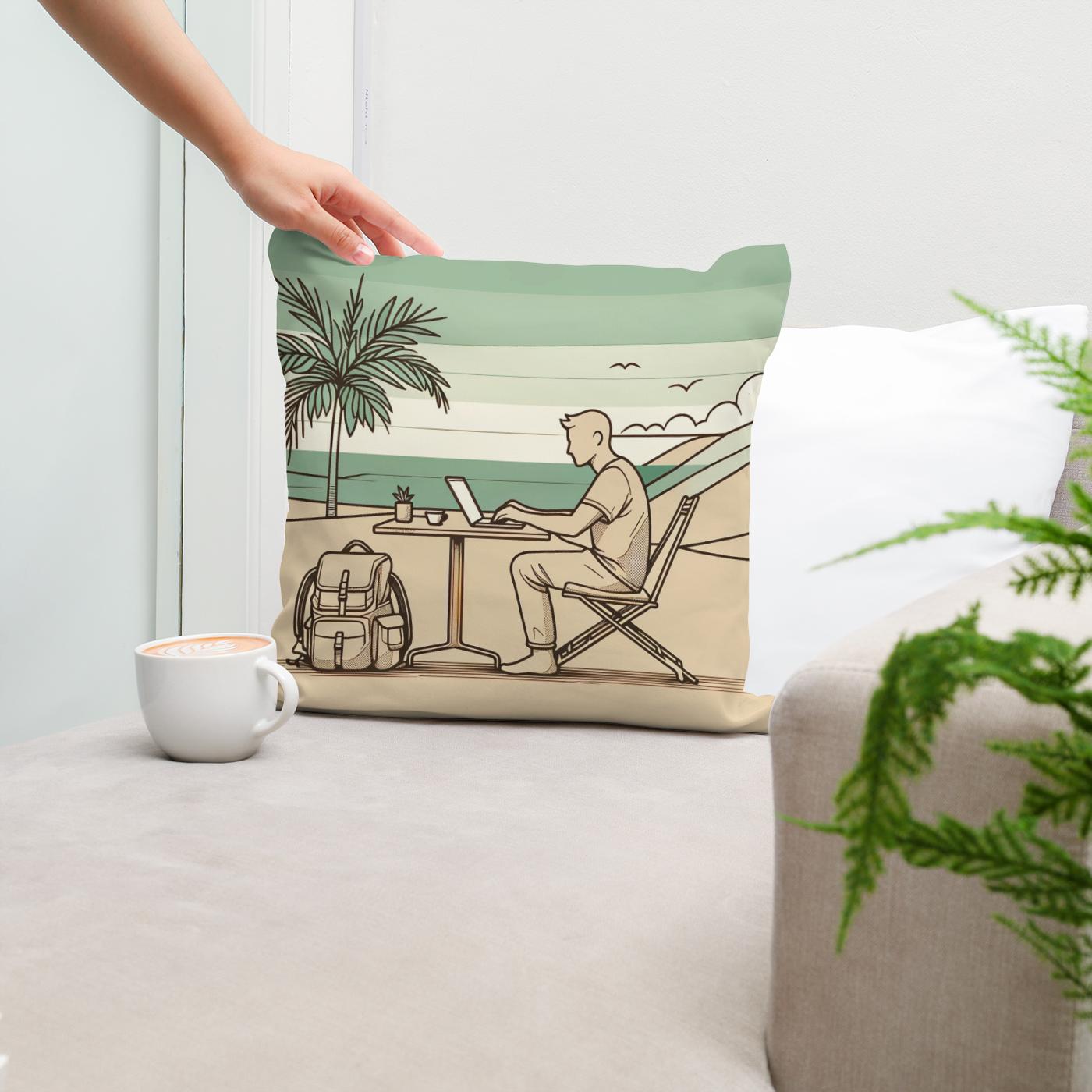 Nomadic Serenity Sketch Cotton Cushion