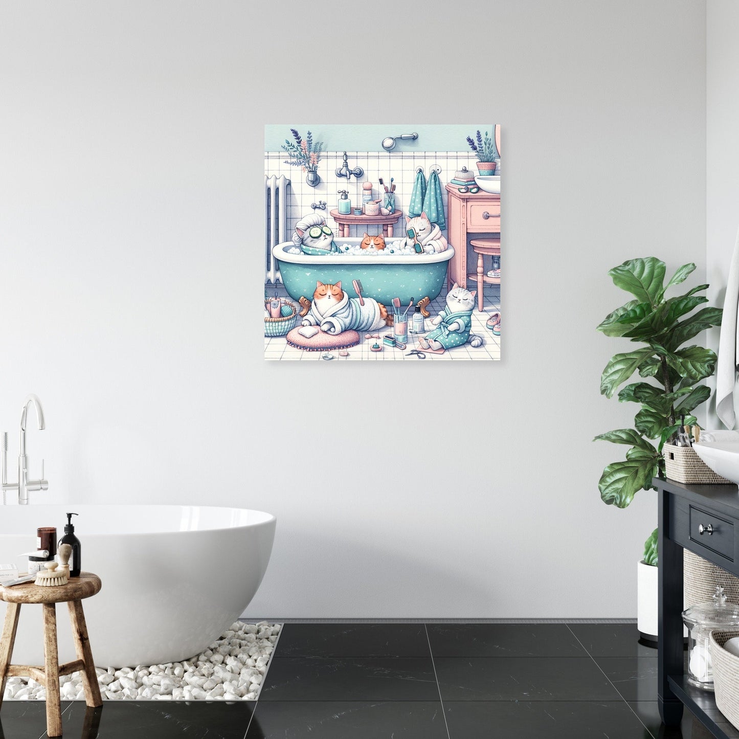 Feline Spa Day Canvas
