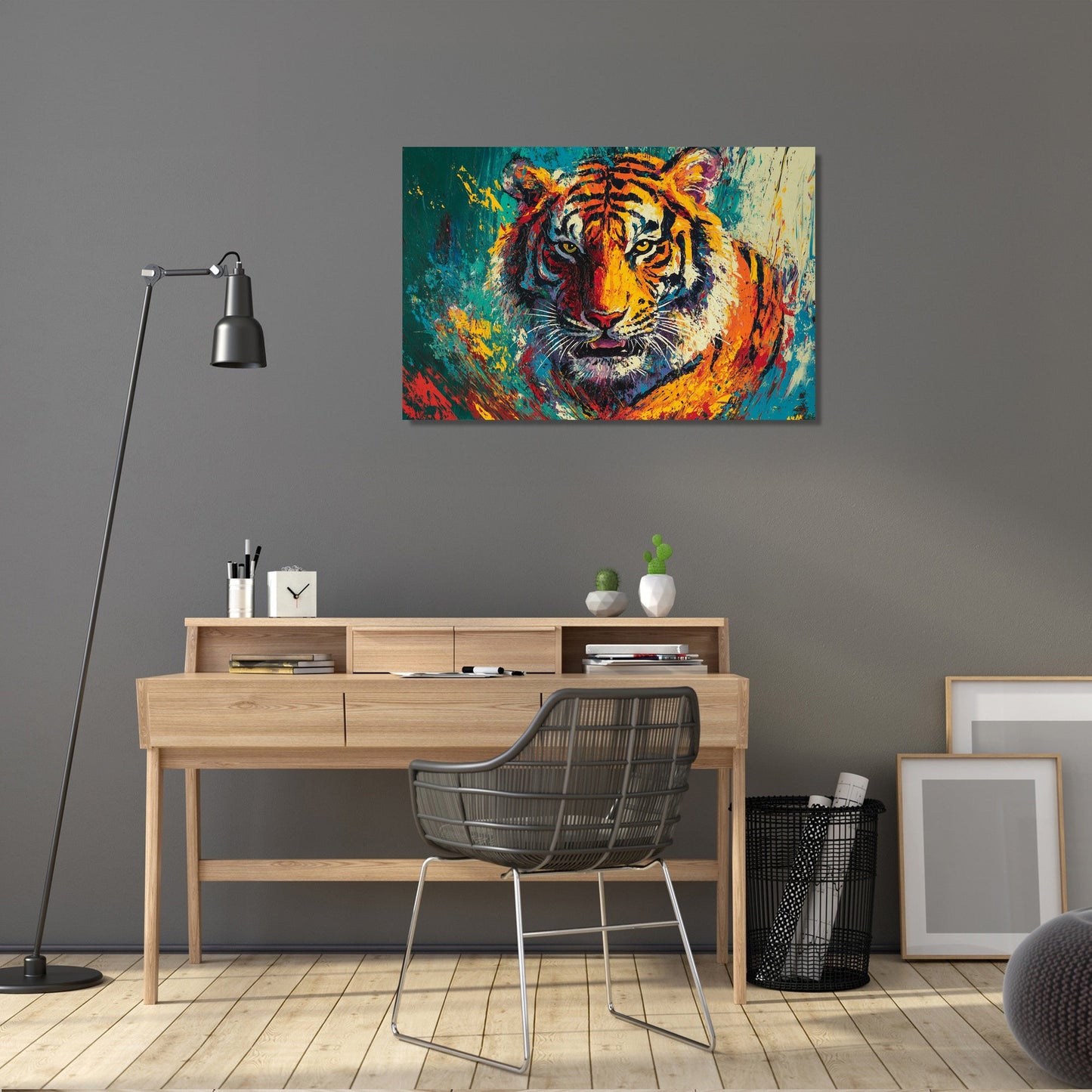Fierce Tiger on Green Canvas
