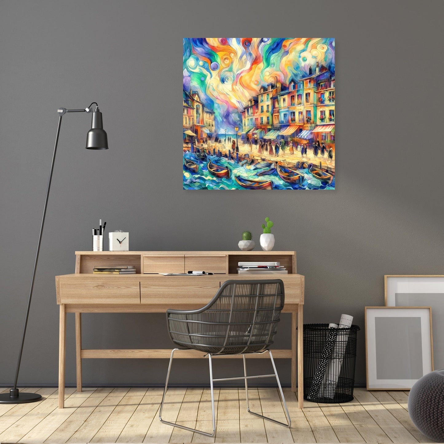 Whimsical Seaside Village Canvas