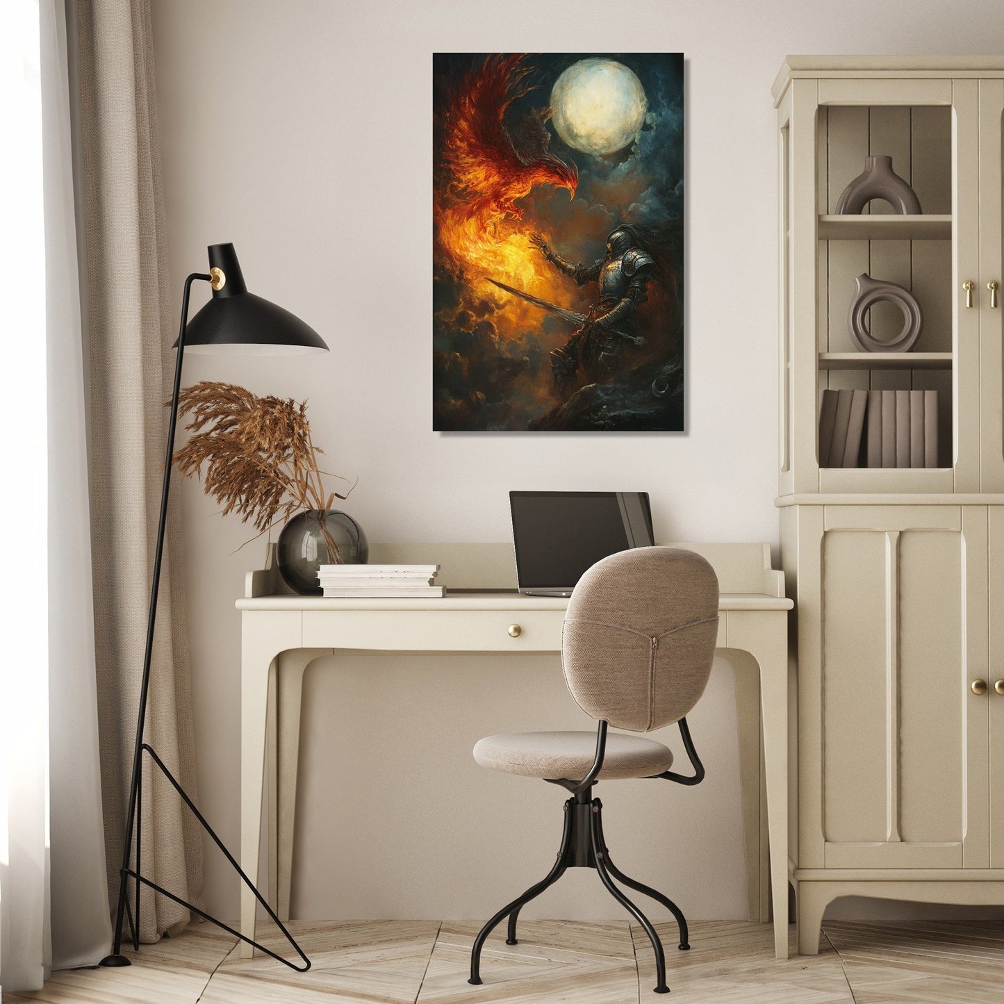Knight's Moonlit Battle Canvas
