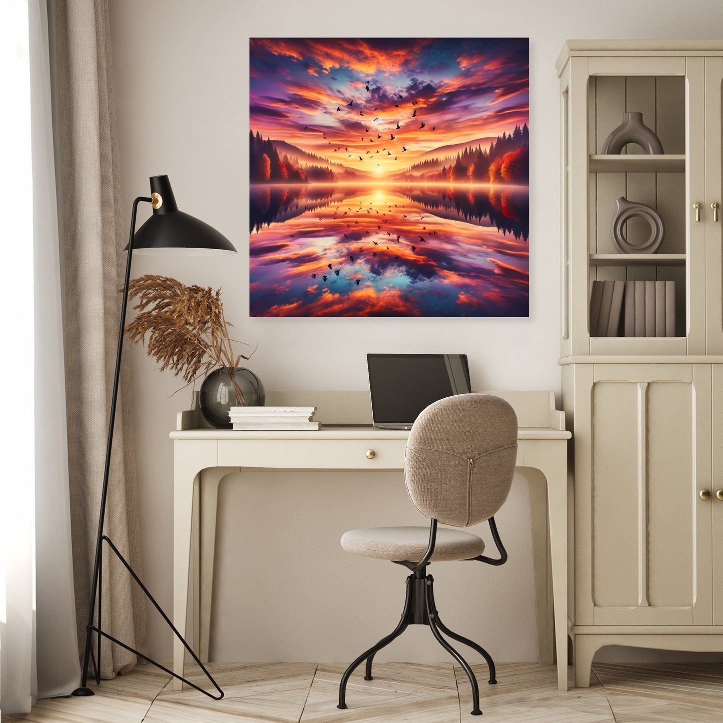 Autumn Lake Sunset Canvas