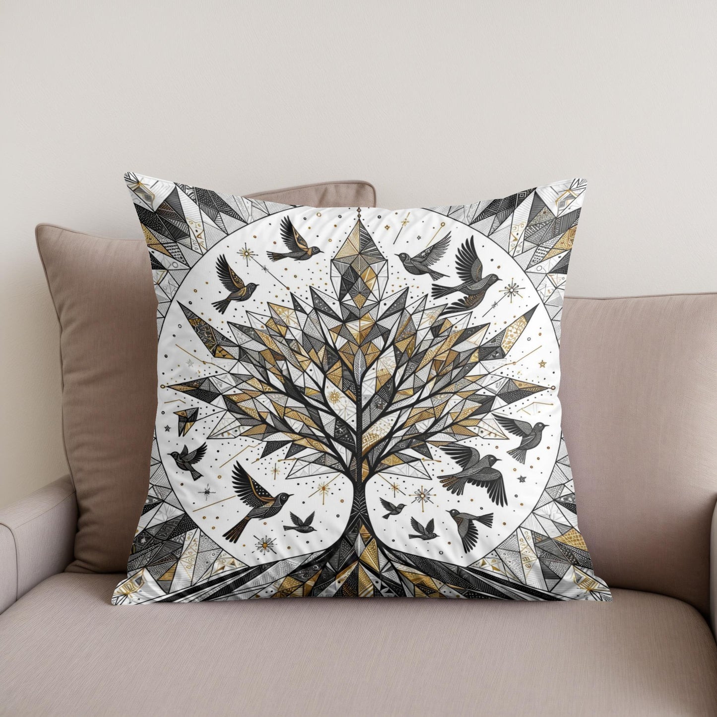 Golden Geometric Nature Cotton Cushion