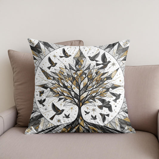 Golden Geometric Nature Cotton Cushion