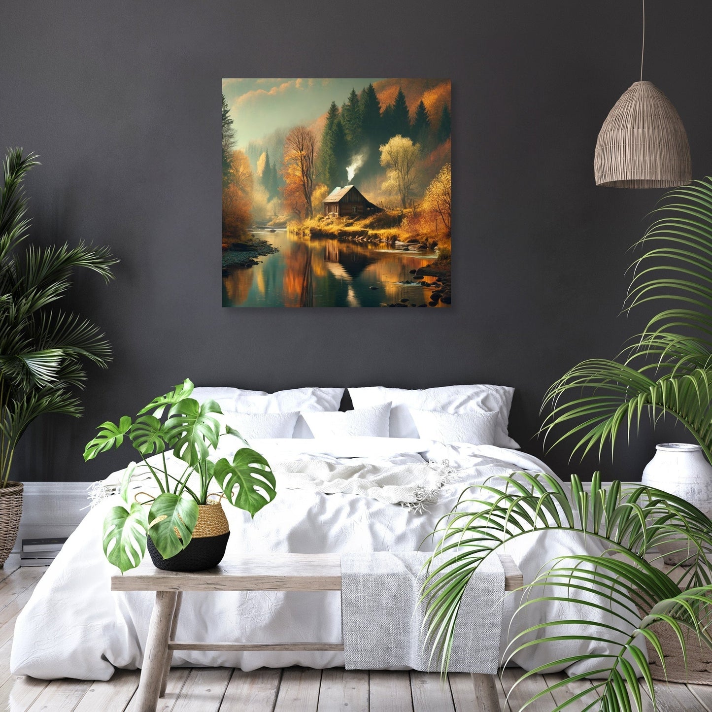 Autumn Riverside Retreat Canvas