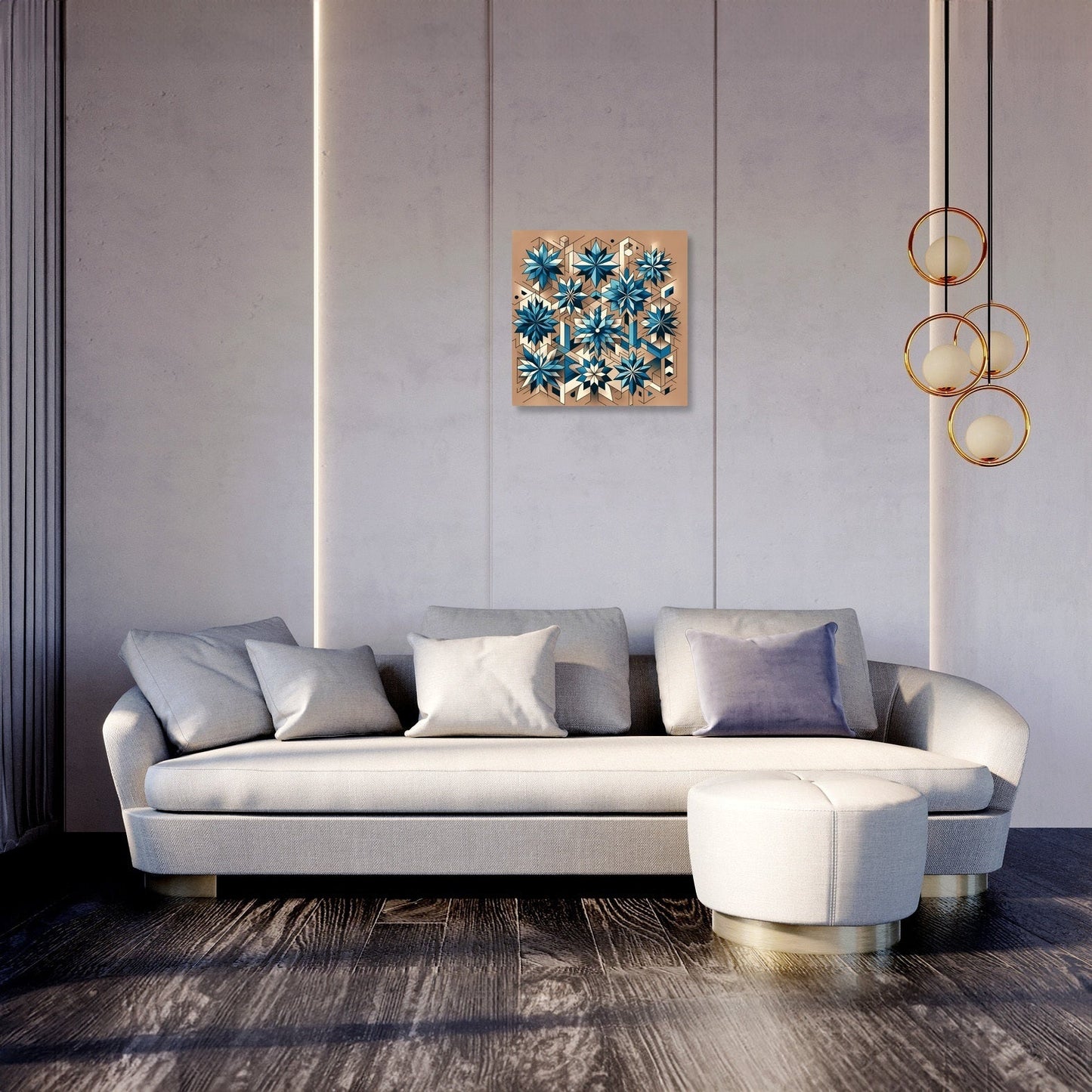 Geometric Blue Blossoms Canvas