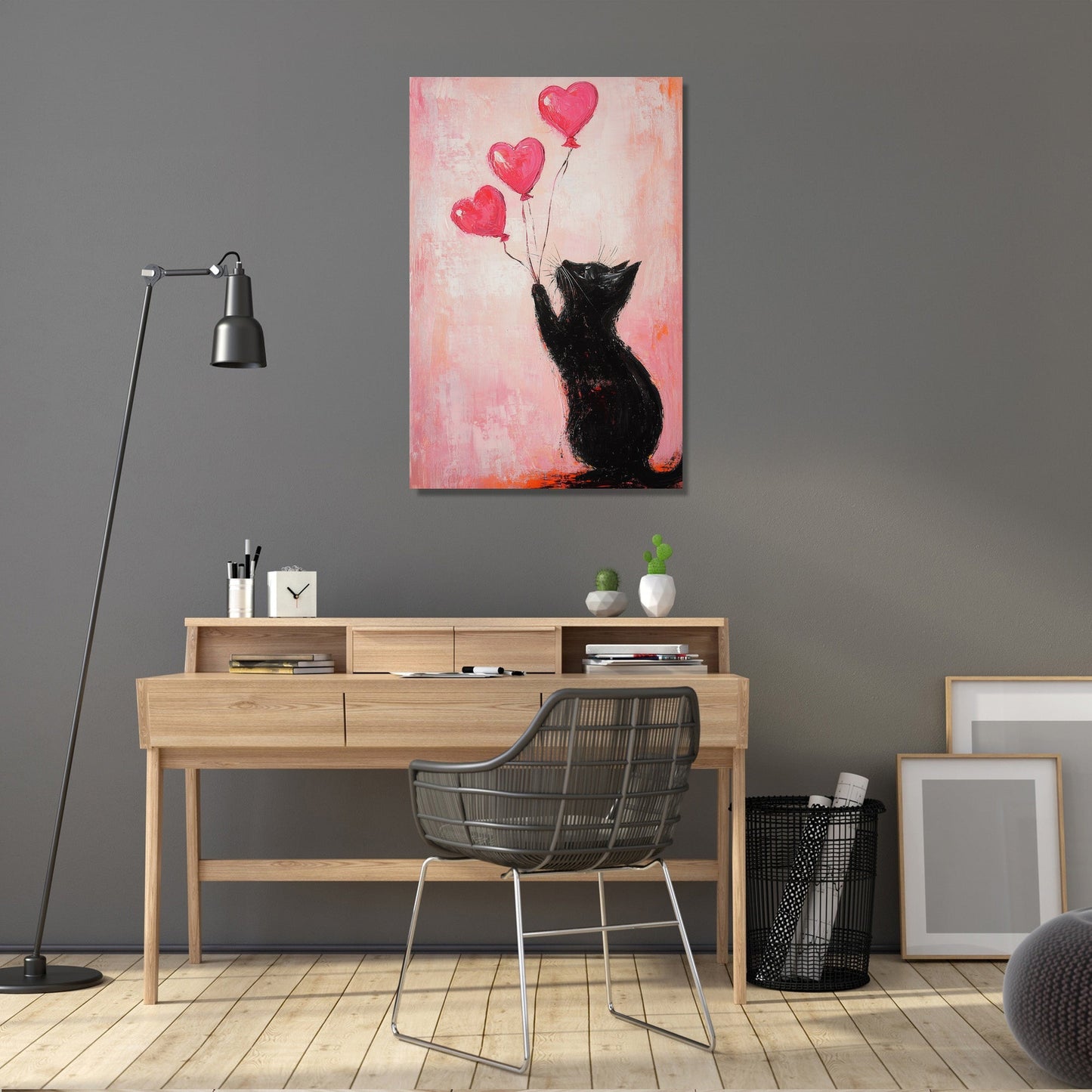 Valentine’s Black Cat Balloon Canvas
