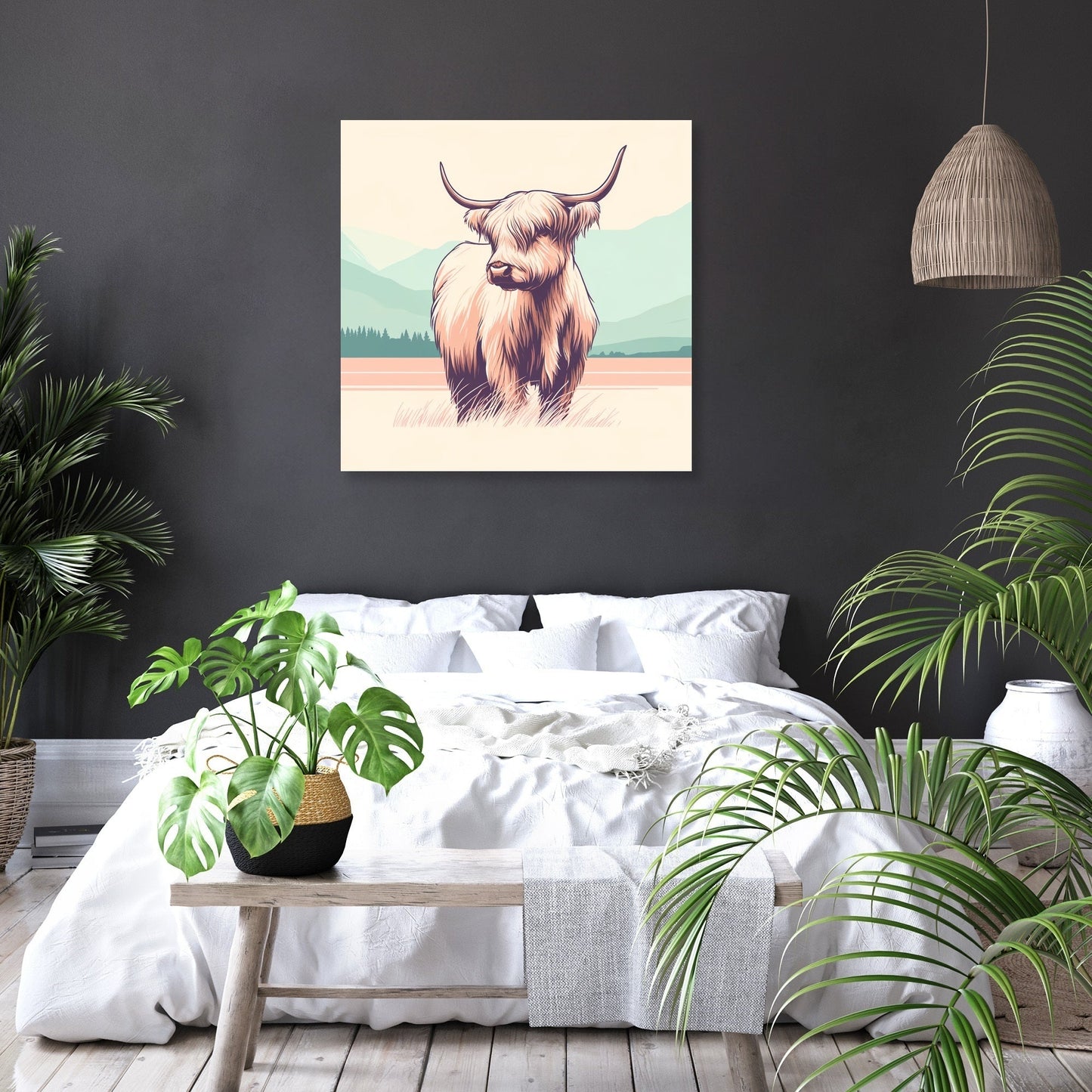 Pastel Highland Cow Minimalism Canvas