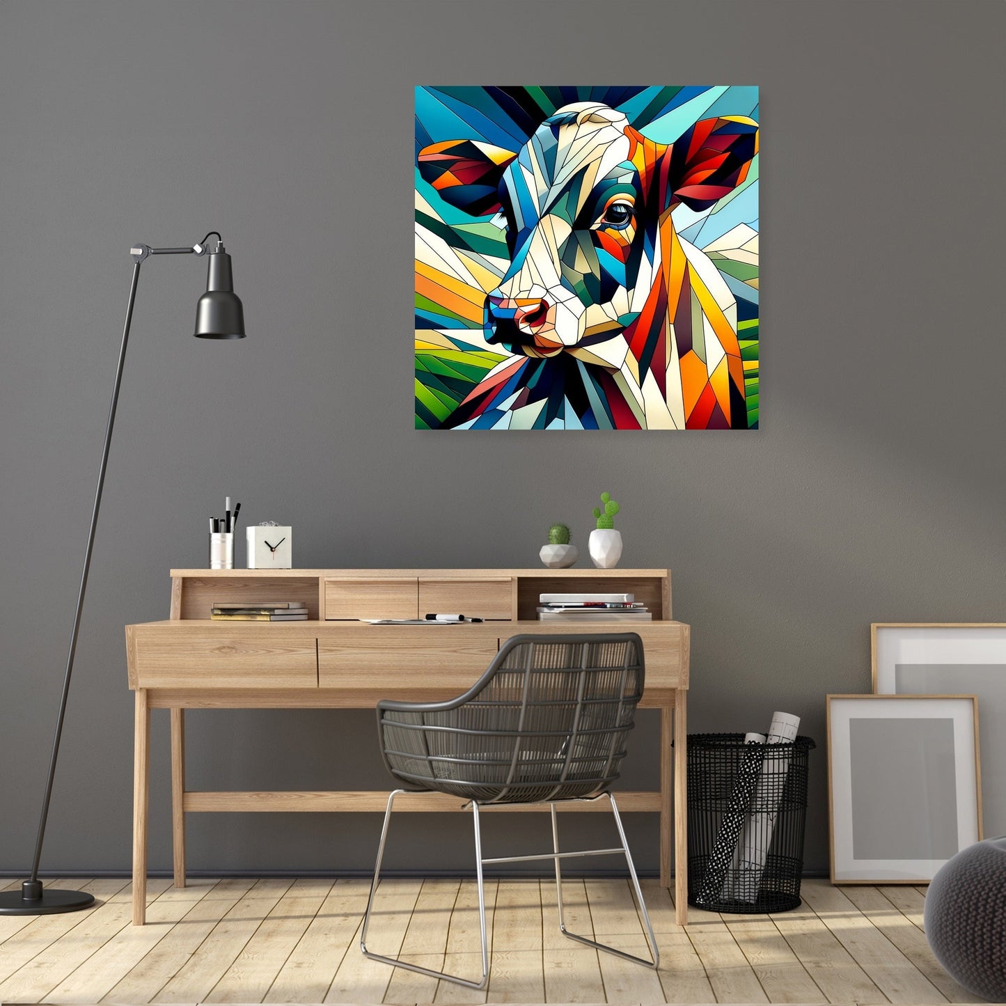 Cubist Contrast Cow Canvas
