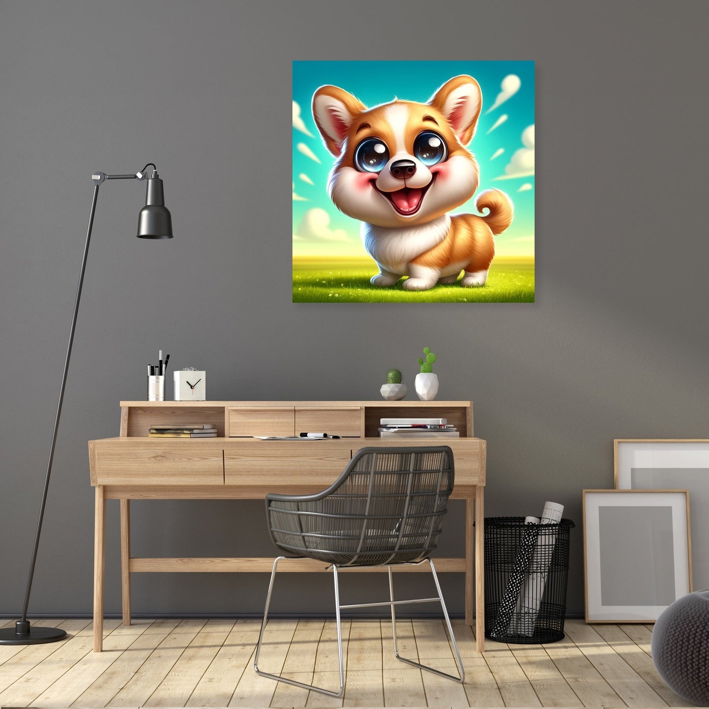 Cheerful Corgi Caricature Canvas