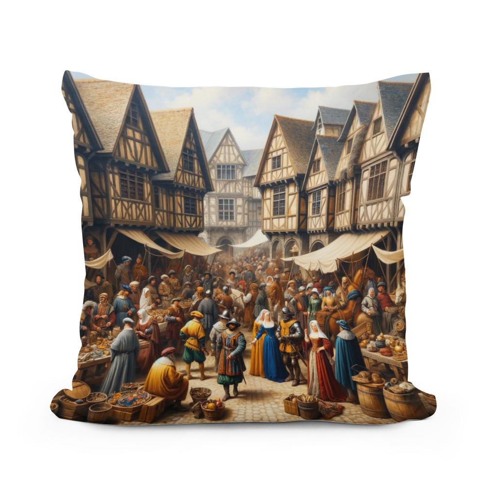 Medieval Market Day Cotton Cushion