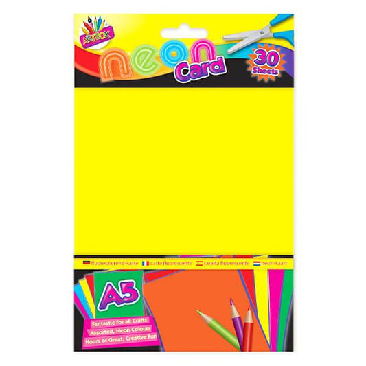 Children's Pack of 30 A5 Fluorescent Neon Craft Card Sheets