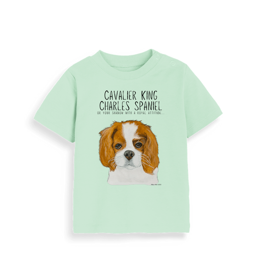 Royal Snuggles: Sustainable Baby Tee with Cavalier Cuteness