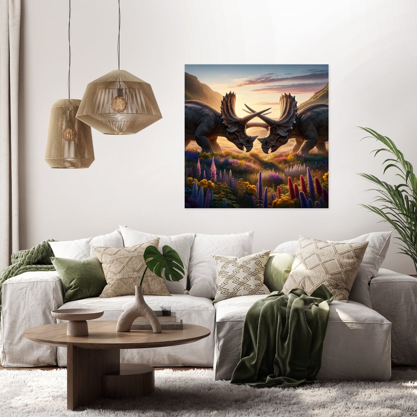 Meadow Duel Triceratops Canvas