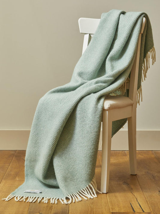 Herringbone Pure New Wool Throw - Sea Green