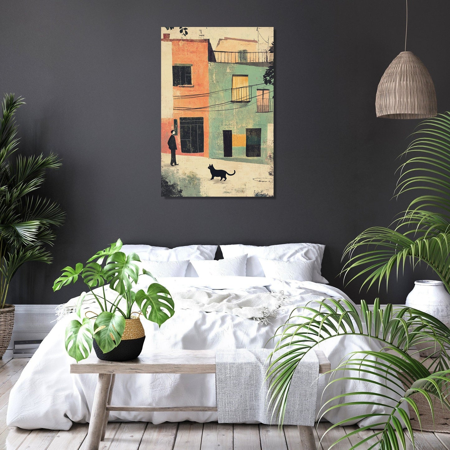 Black Cat Crossing Canvas