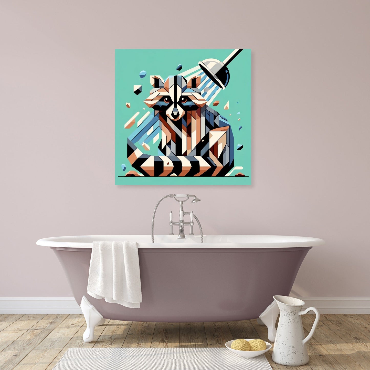 Cubist Raccoon Shower Canvas
