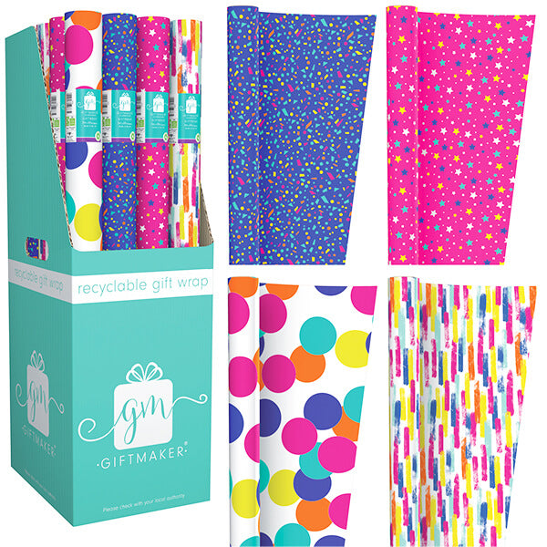 Colourful Patterned Gift Wrapping Paper 3M Roll (4 Designs Available)