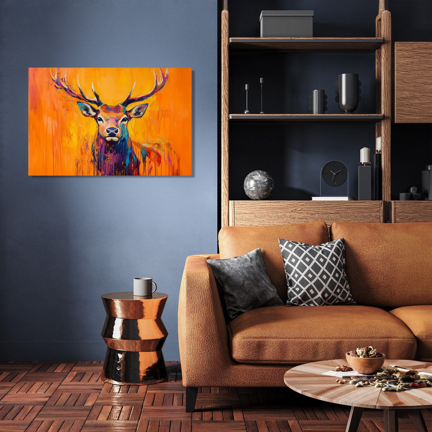 Vibrant Deer on Orange Canvas