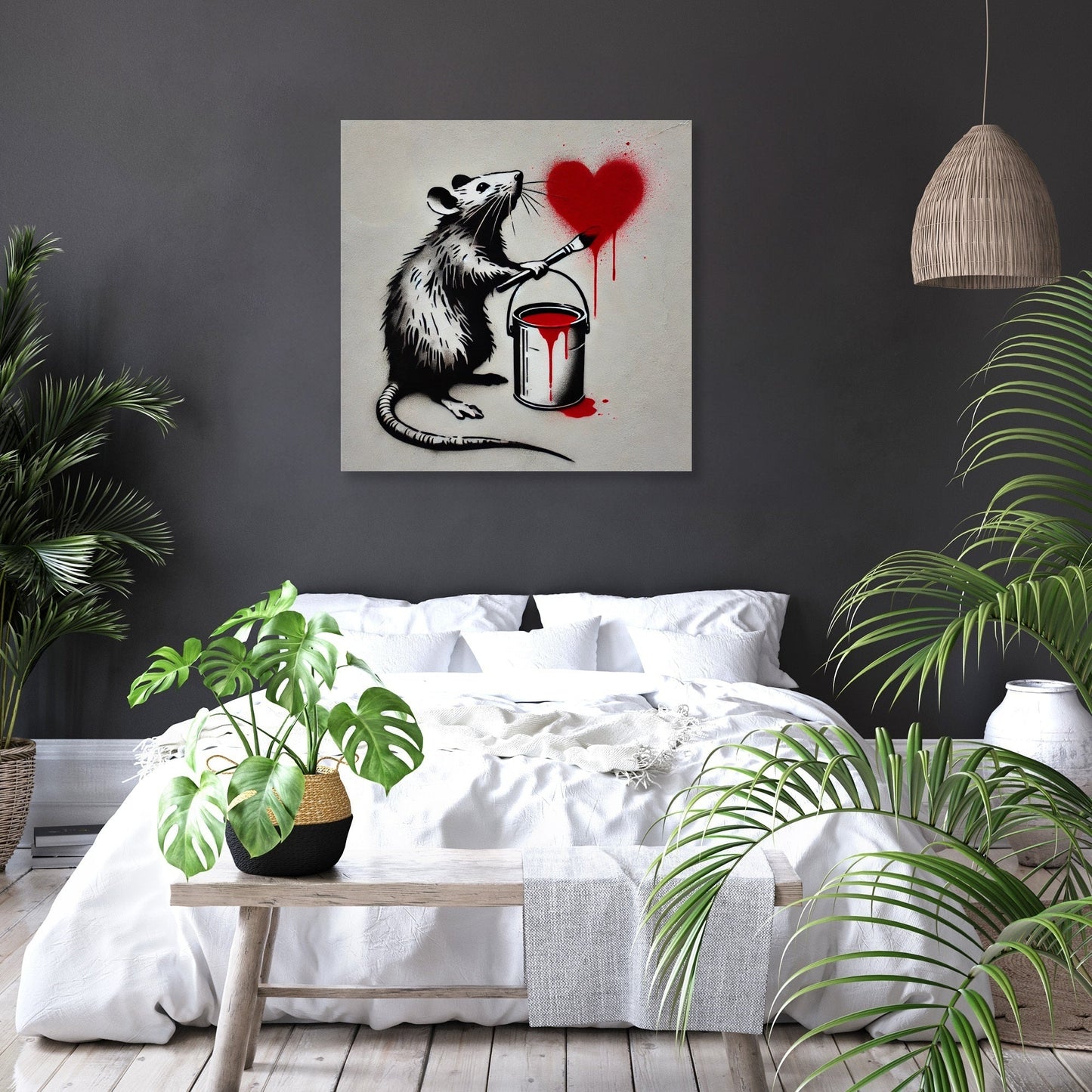 Red Heart Rat Canvas