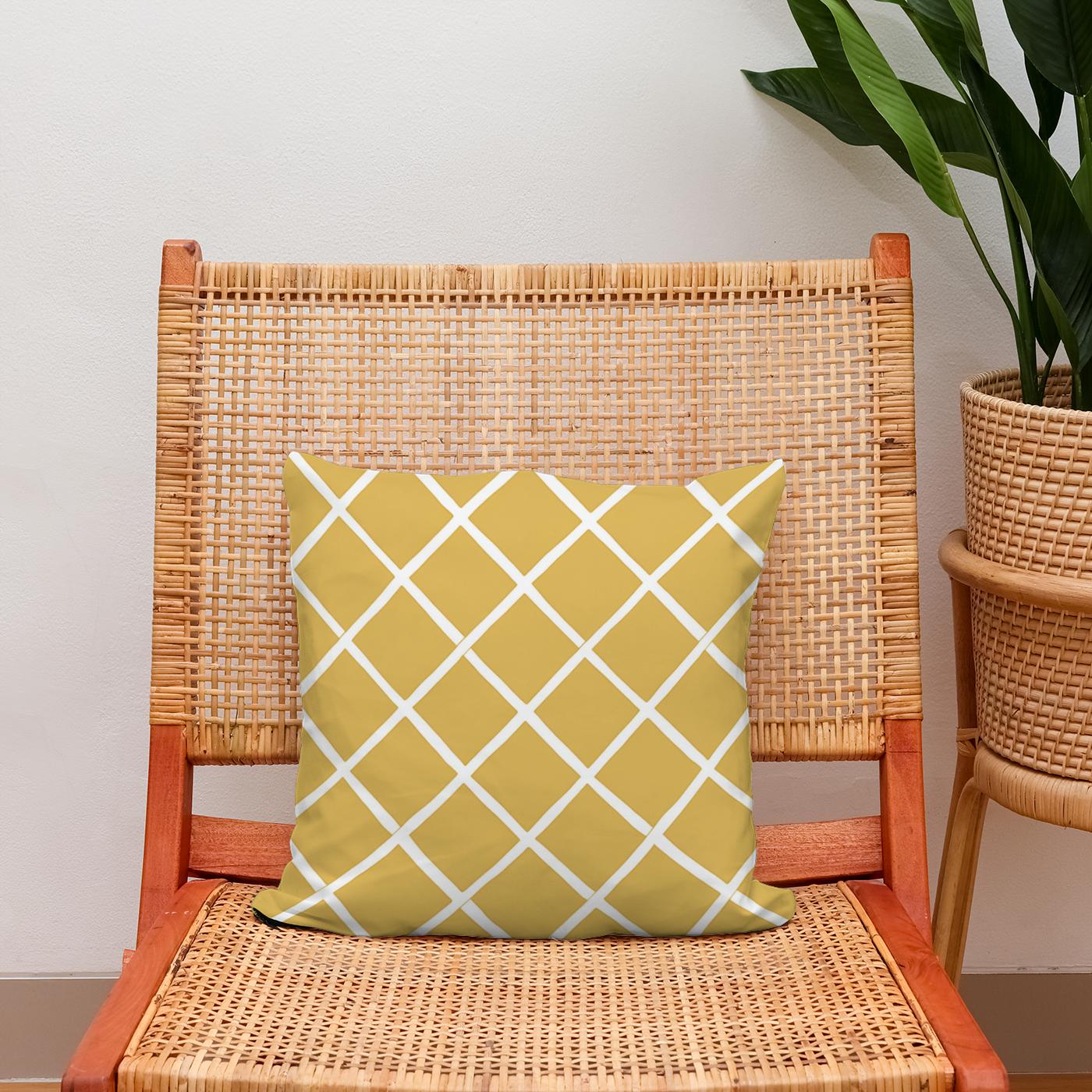 Mustard Diamond Grid Cotton Cushion