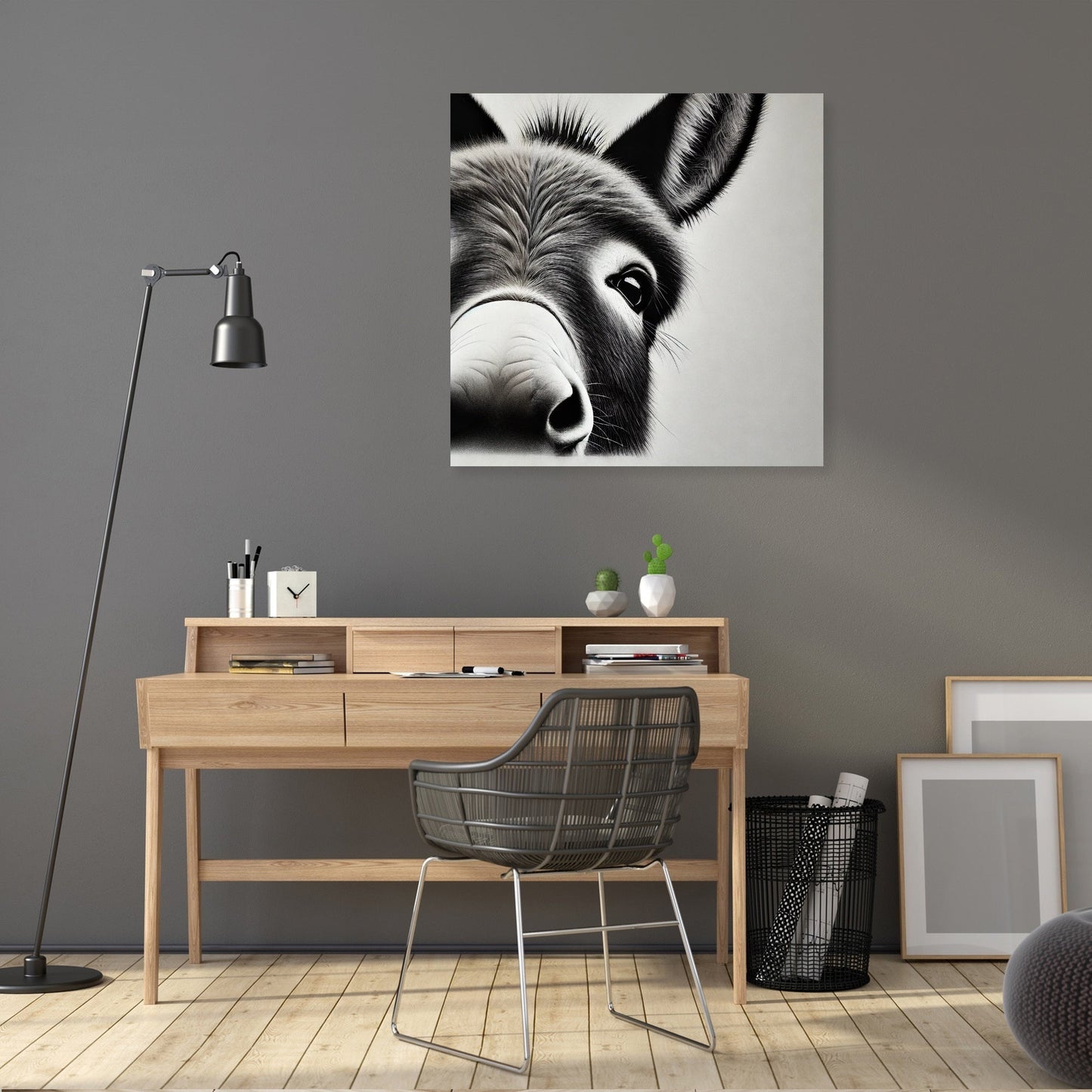 Curious Donkey Peeking Canvas