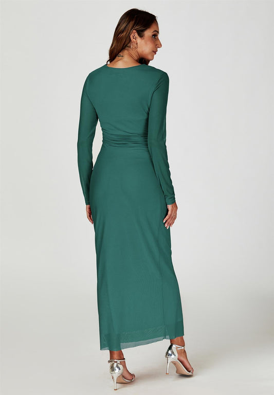 Long Sleeves Mesh Maxi Dress In Green