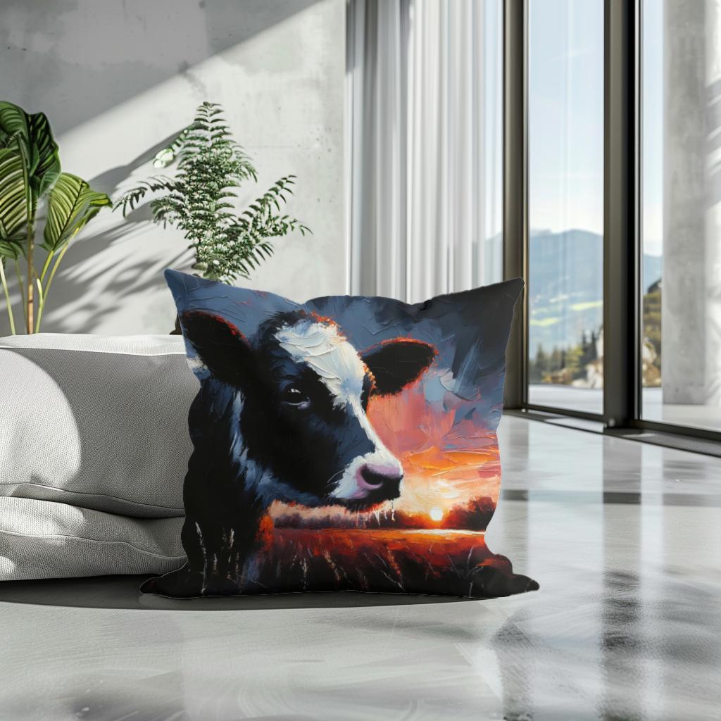 Dusk Solitude Cow Cotton Cushion