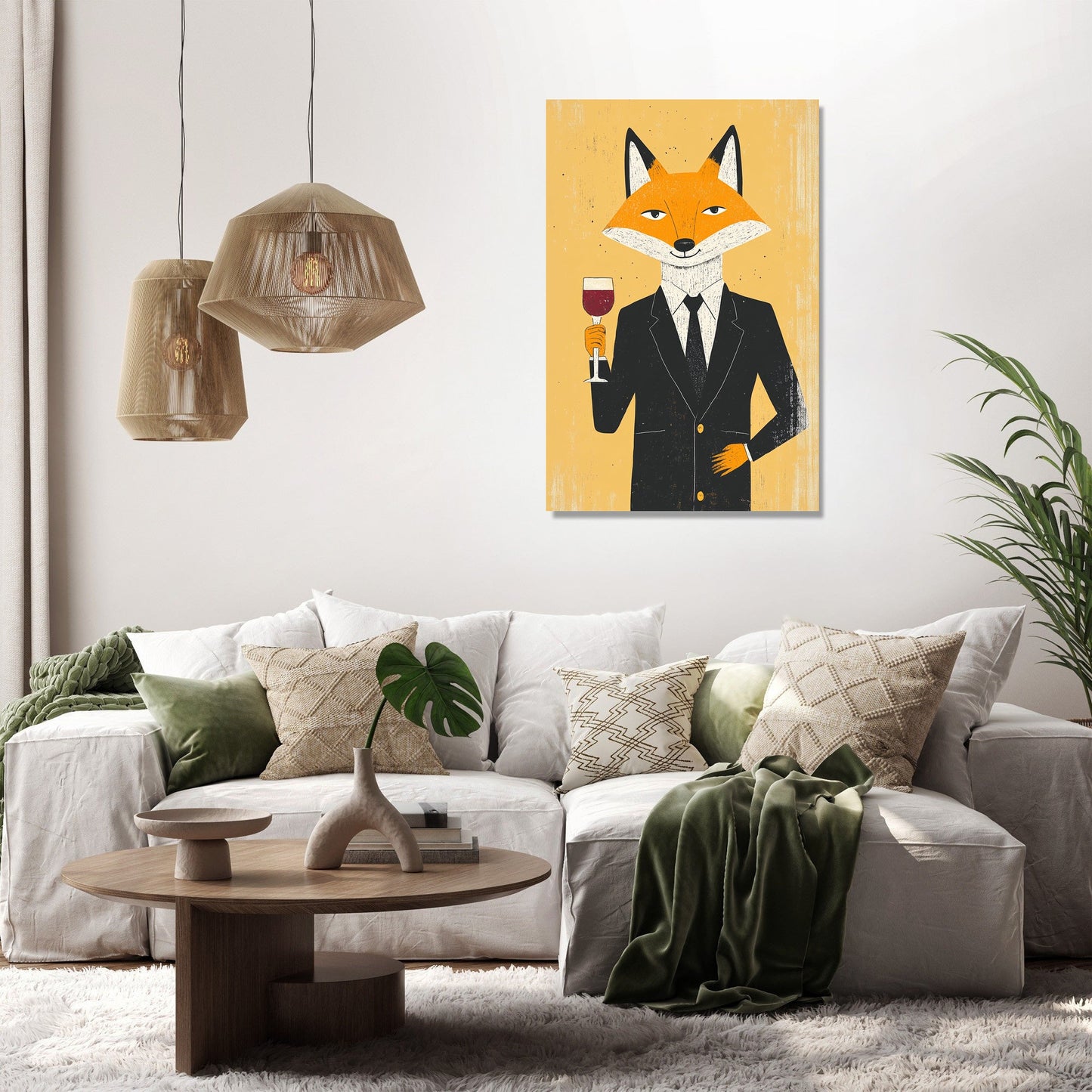 Fox with Wine Canvas