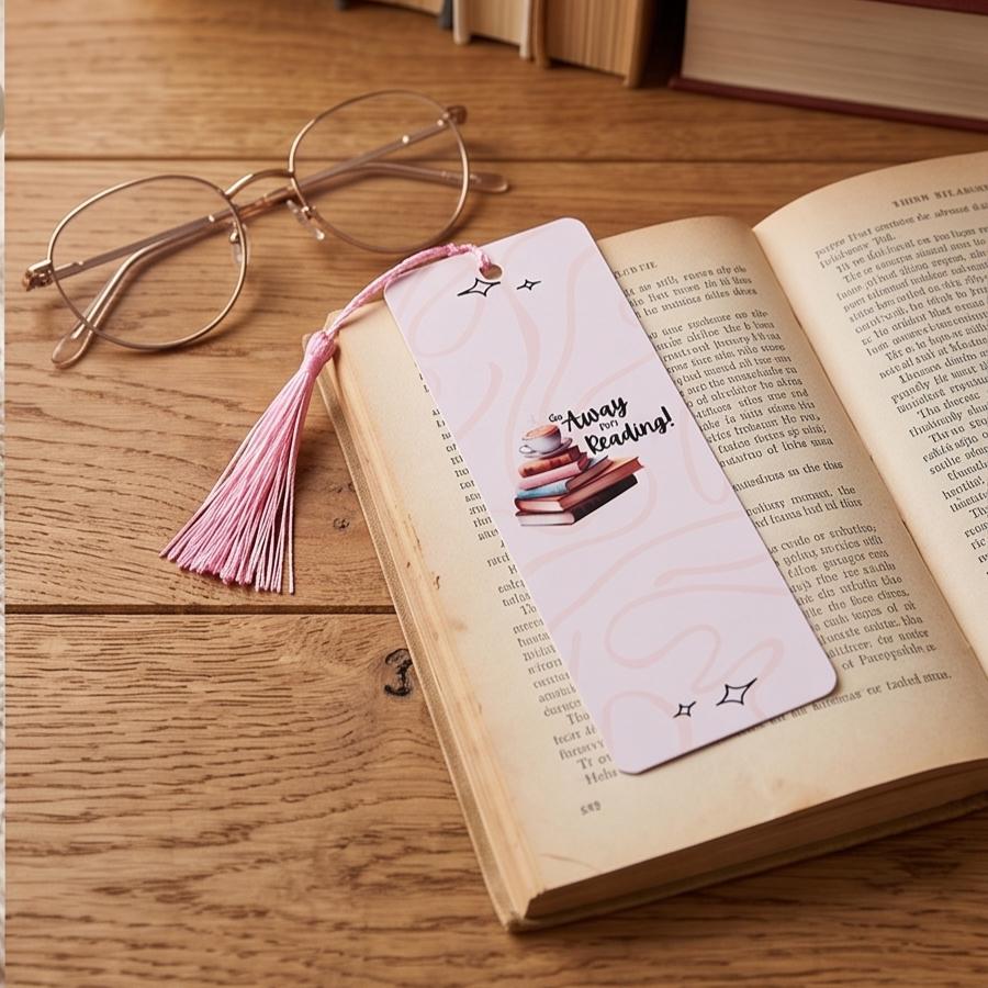 Go Away I'm Reading! Pink Laminated Bookmark with Tassel, Funny Book Lover Gift
