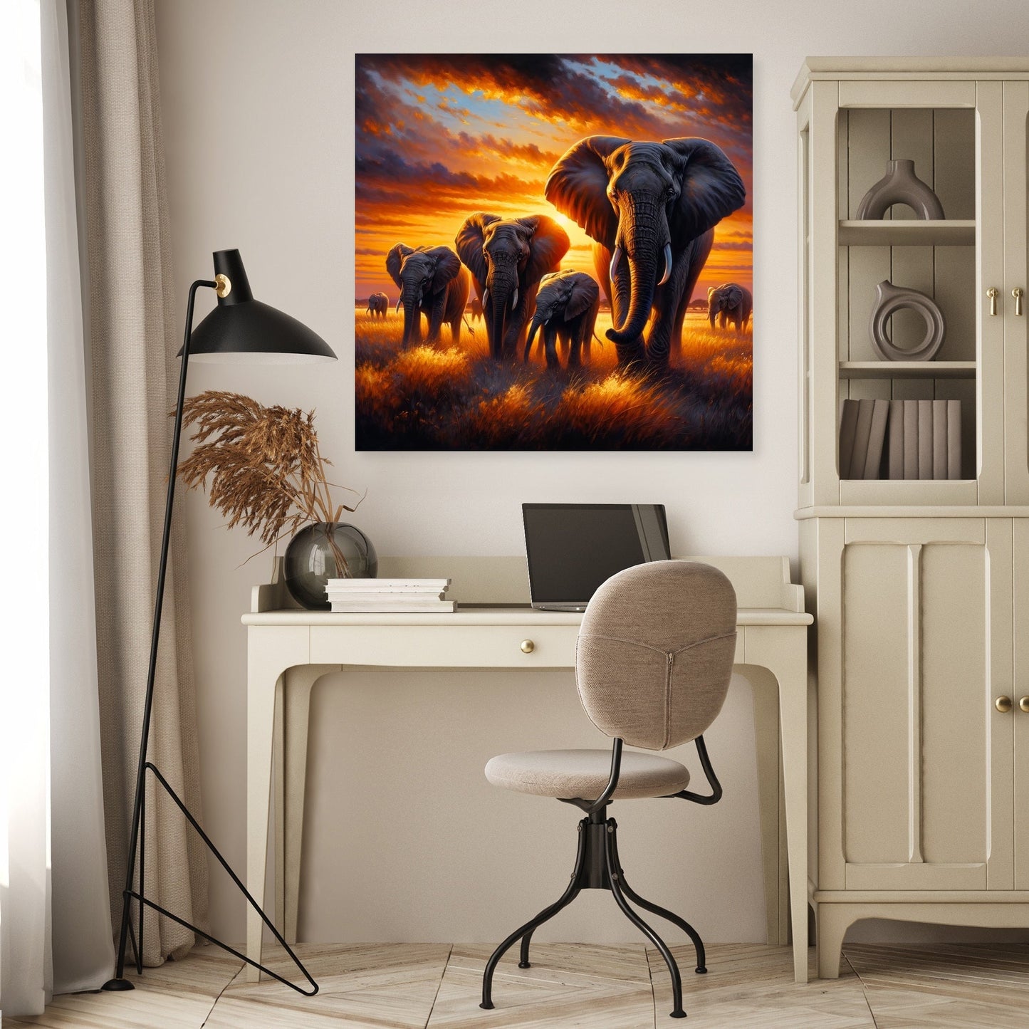 Elephant Savannah Sunset Canvas