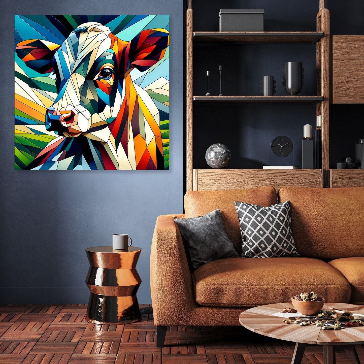 Cubist Contrast Cow Canvas