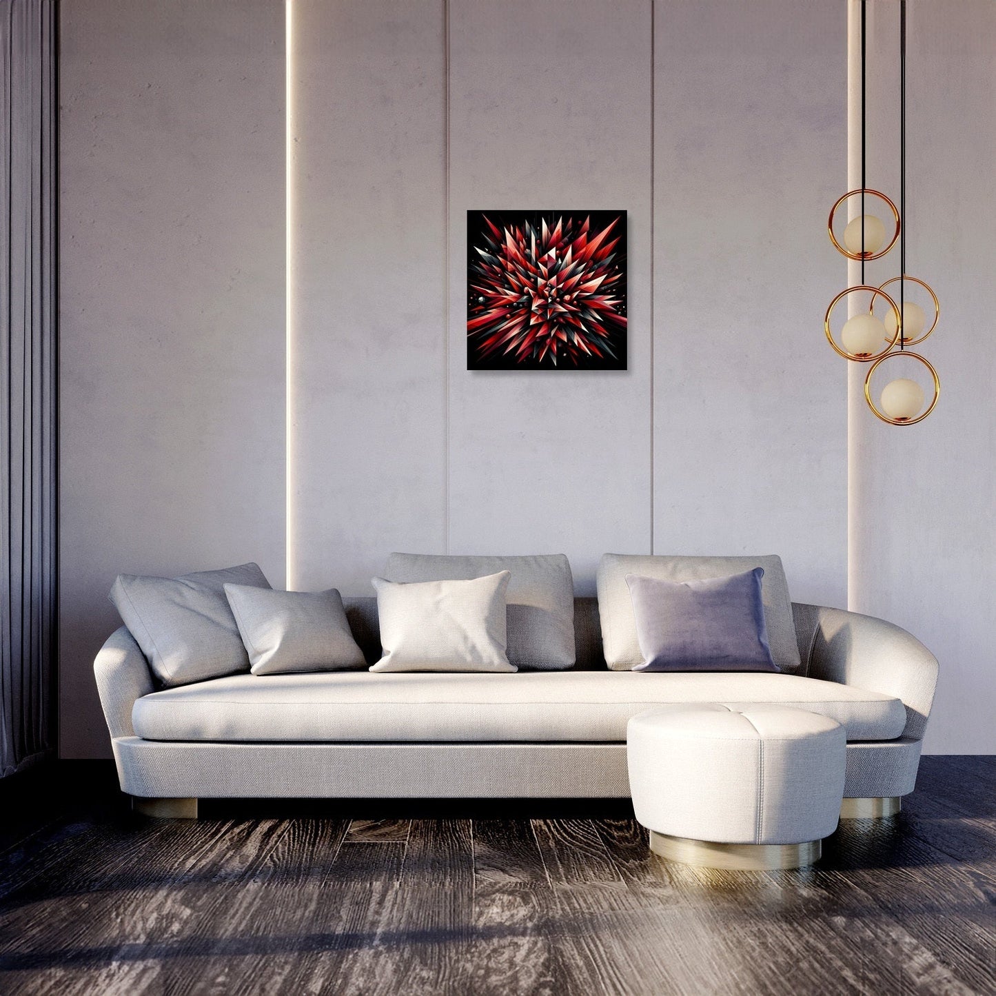 Fiery Embrace: Geometric Passion Canvas