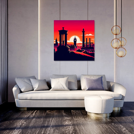 Edinburgh Calton Hill Sunset Silhouette Canvas