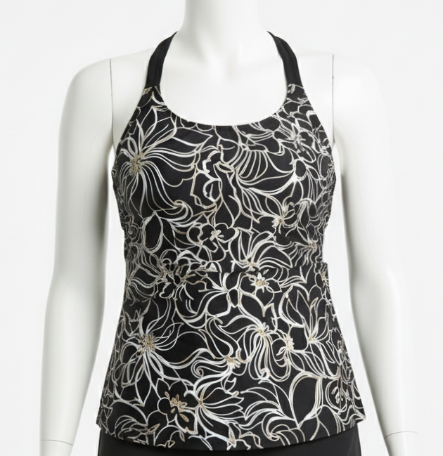 Ladies Incontinence Tankini with Briefs Black Floral