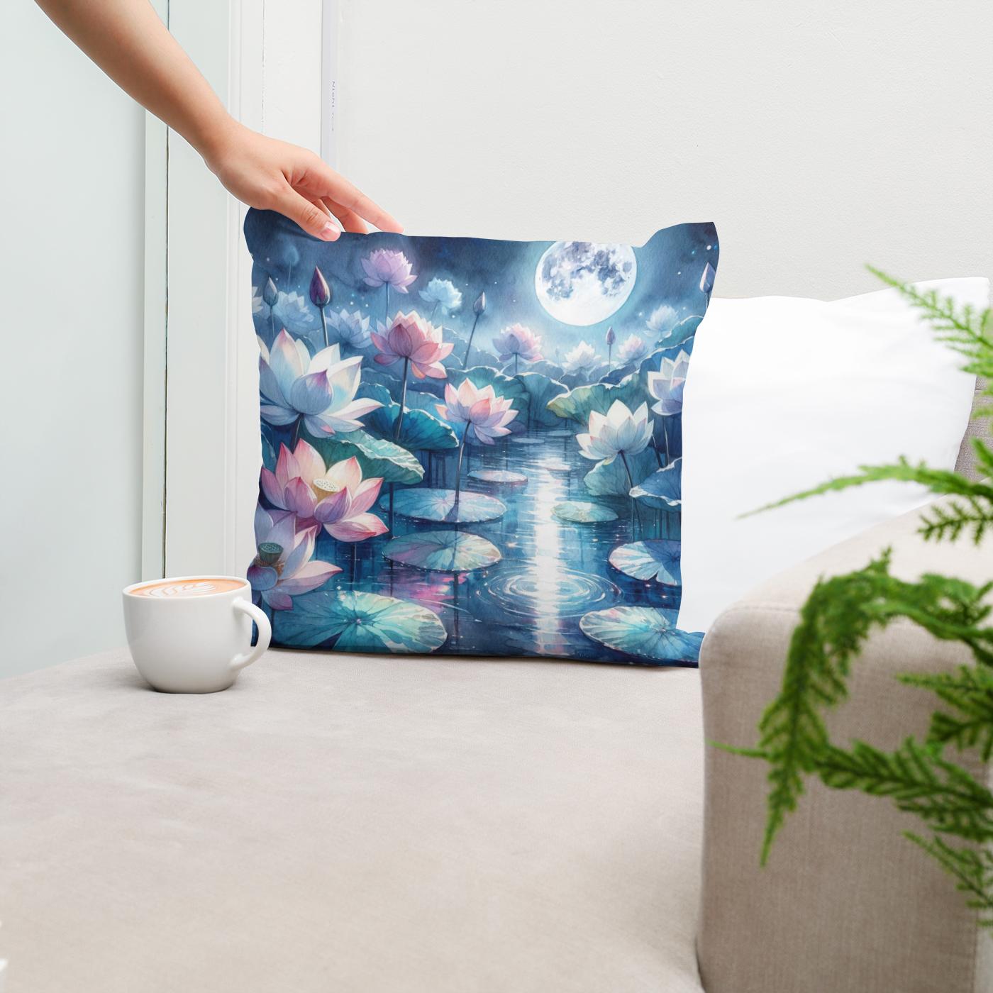 Moonlit Lotus Serenity Cotton Cushion