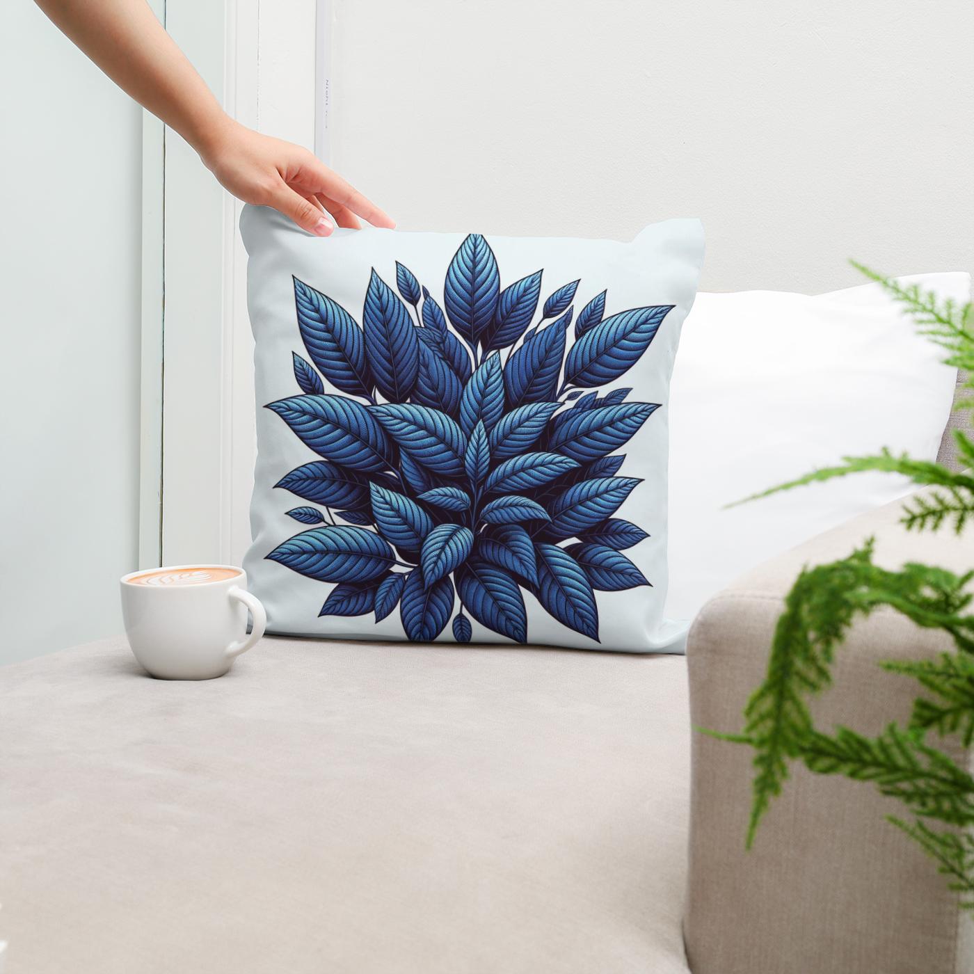 Indigo Foliage Embrace Cotton Cushion