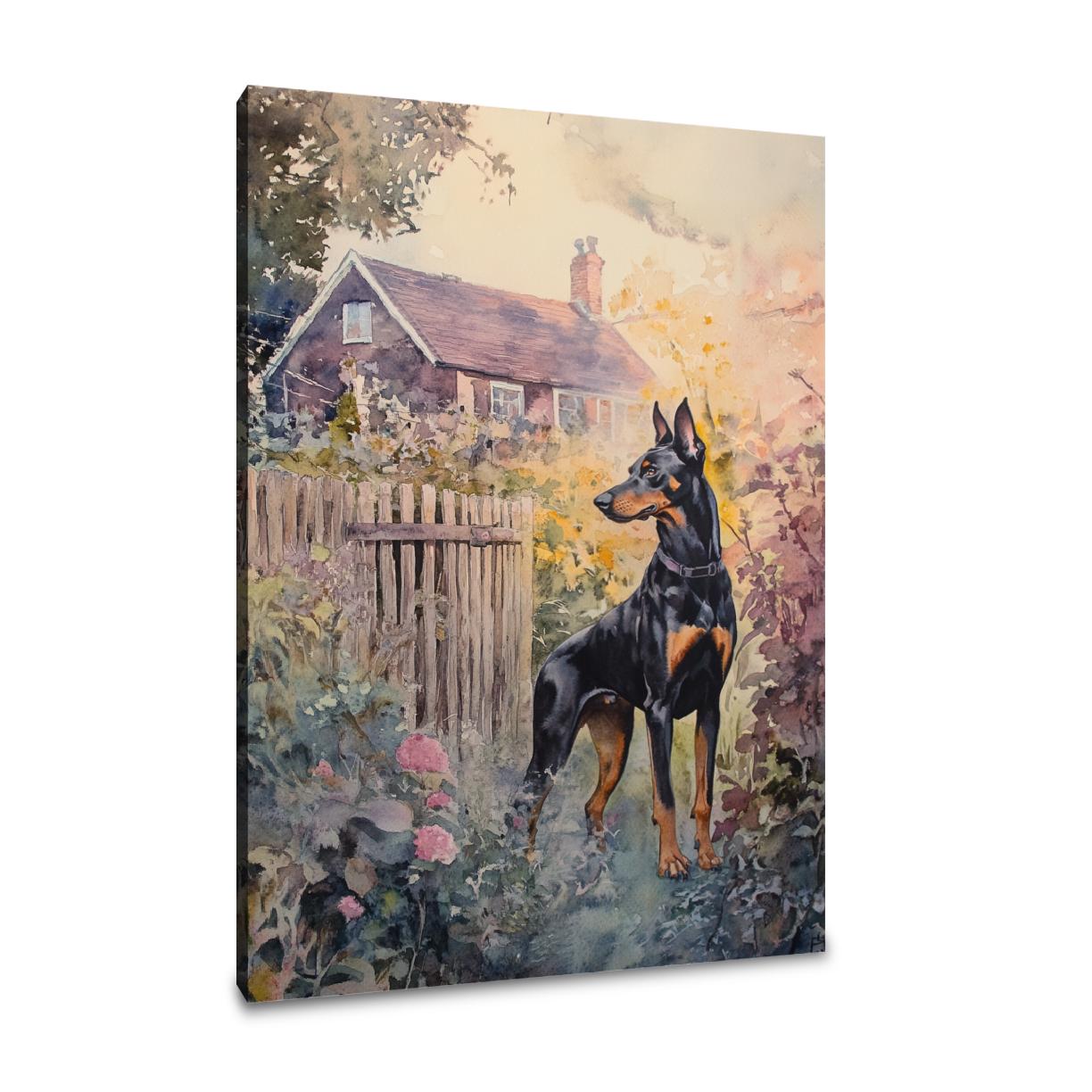 Doberman Sunset Garden Canvas