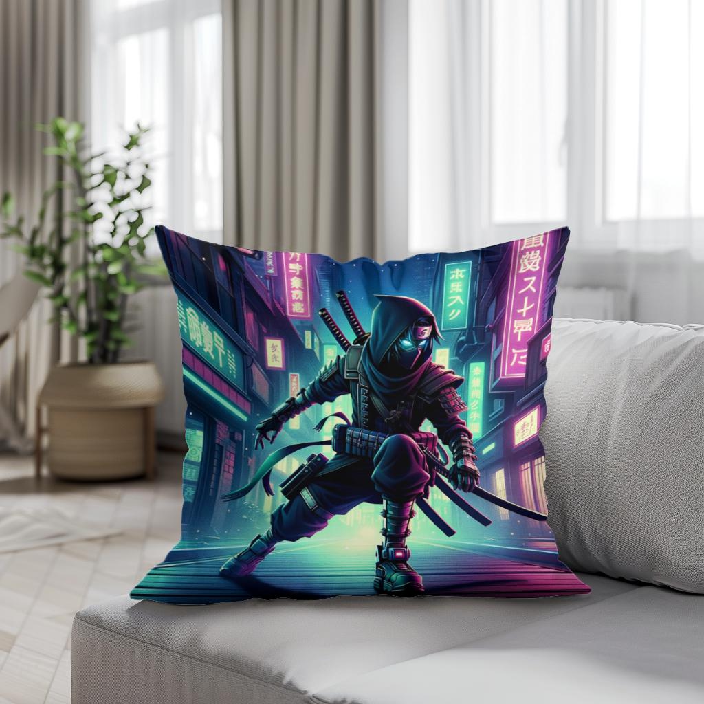 Neon Shadow Ninja Cotton Cushion