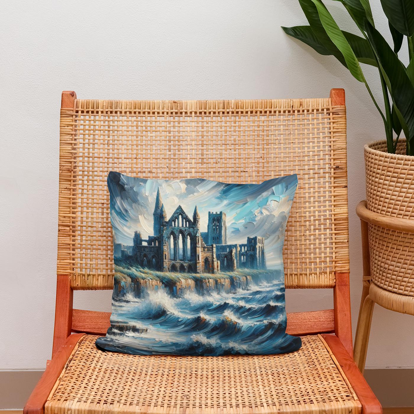 Newcastle Tynemouth Priory Coastal Impressions Cotton Cushion