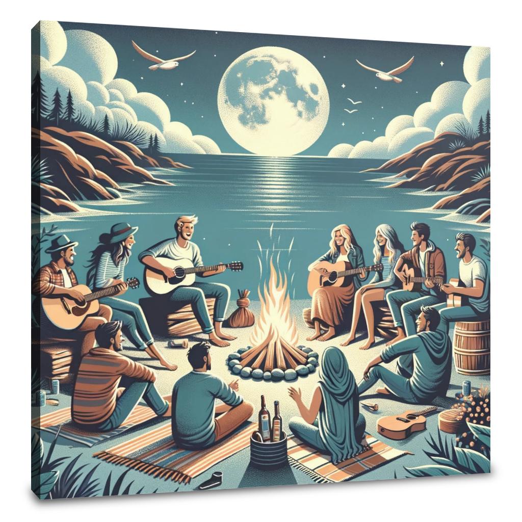 Beach Bonfire Rock Canvas