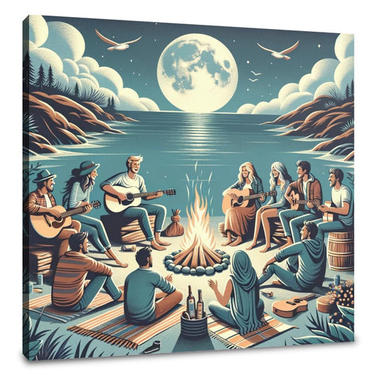 Beach Bonfire Rock Canvas