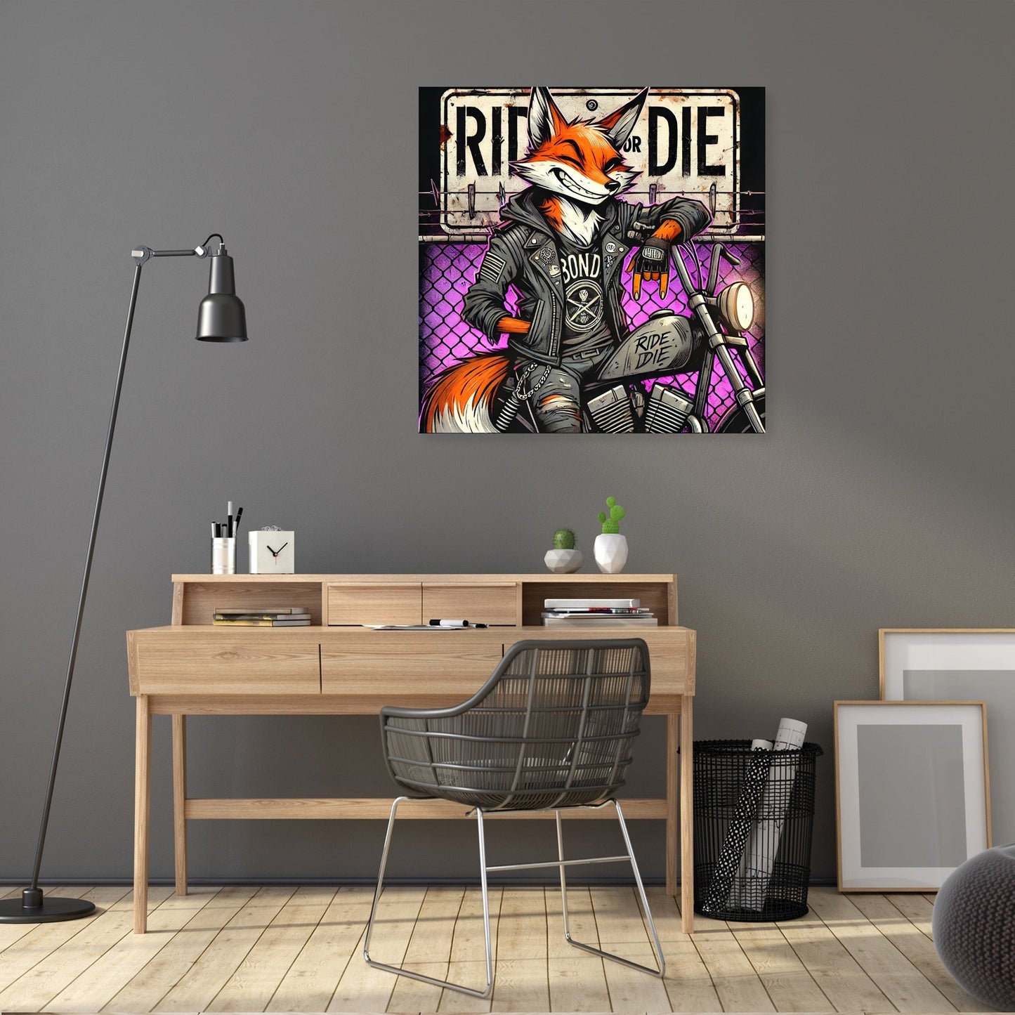 Grunge Biker Fox Canvas