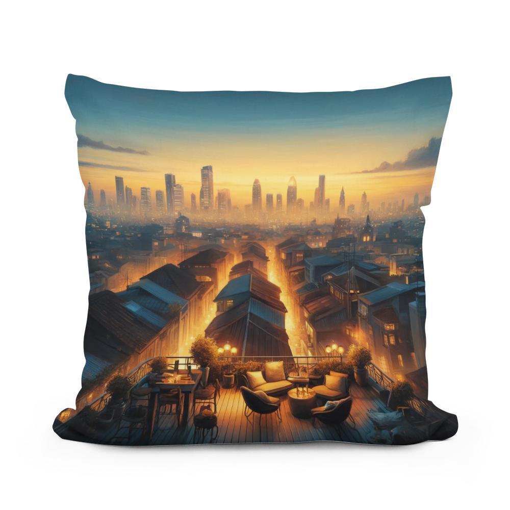 Dusk Over Rooftops Cotton Cushion