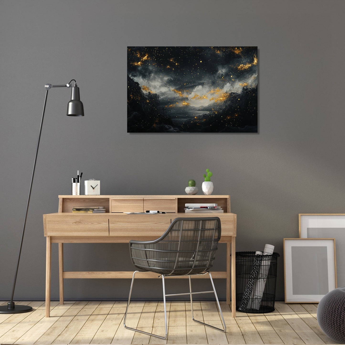 Golden Stars on Shadowed Canvas