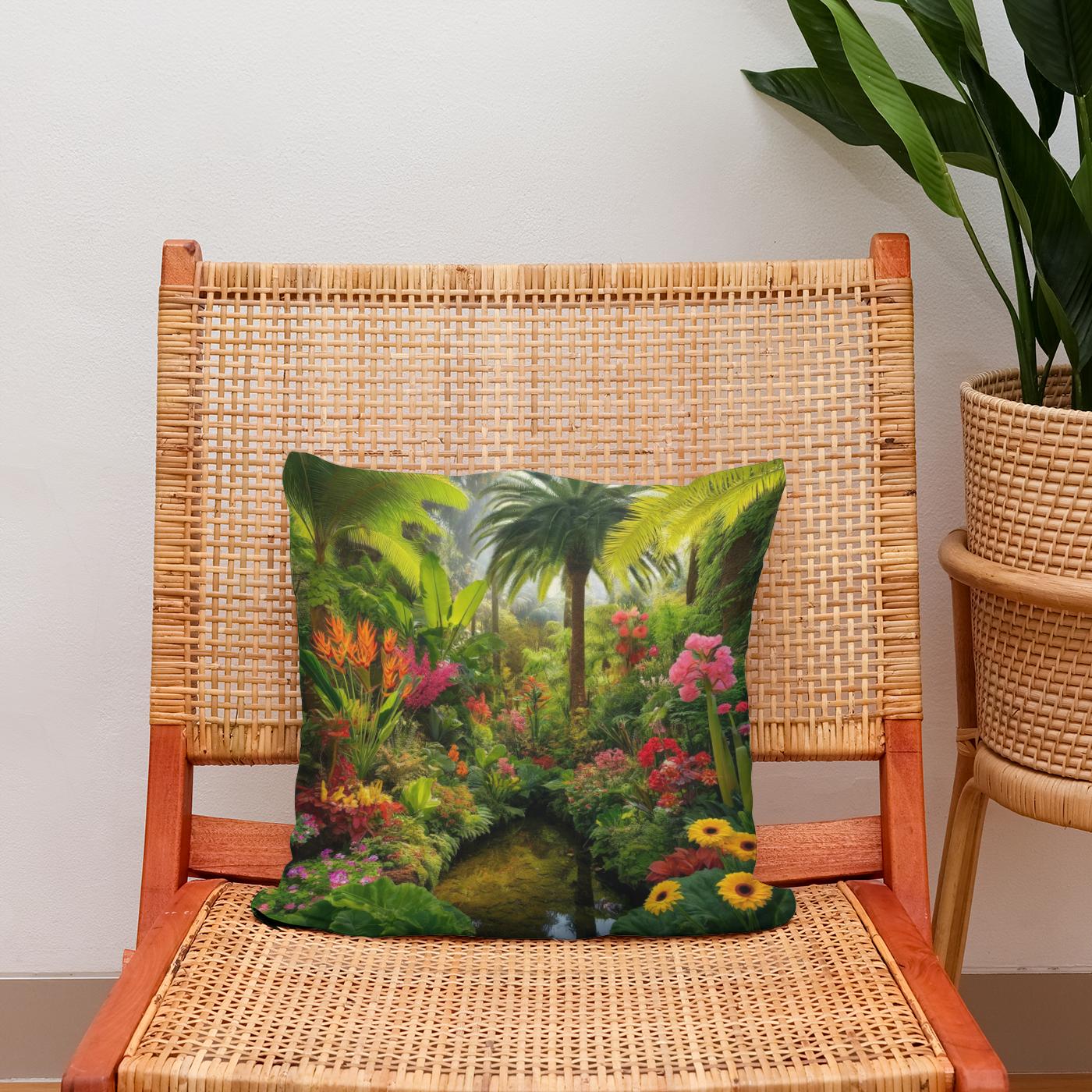 Tropical Garden Oasis Cotton Cushion