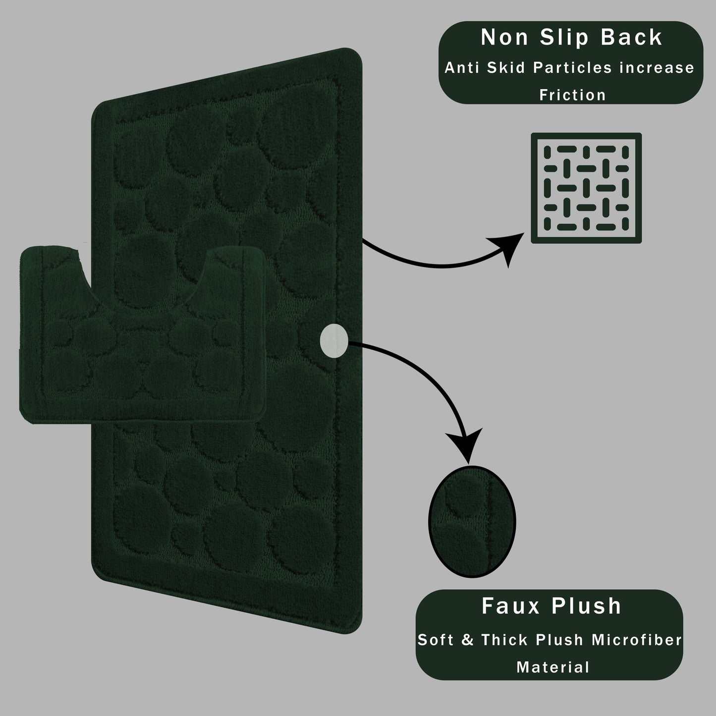 Cali Bubbles 2 Piece Emerald Green Bath Mat & Pedestal Set Non-Slip Soft & Absorbent Bathroom Mats for Comfort & Safety by OLIVIA ROCCO